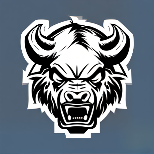 PROMPT 2d ferocious buffalo head, vector illustration, angry eyes, football team emblem logo, 2d flat, centered
