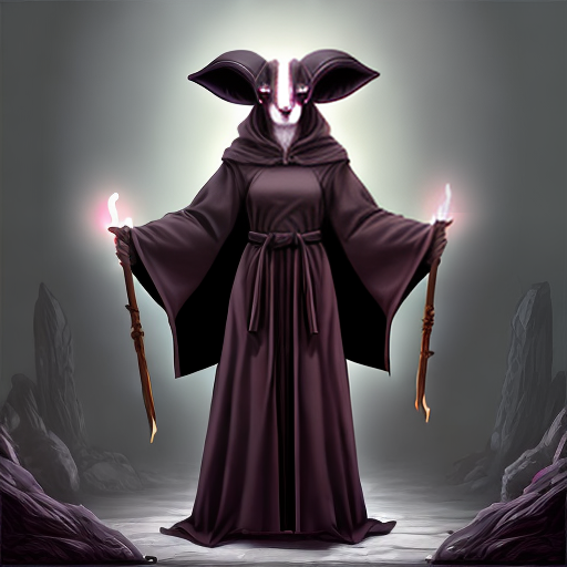 PROMPT ram female furry, fursona, anthro, anthropomorphic, (standing ominously), robes, cloaked in robes, dark robes, (setting is an underground cult ritual),