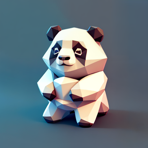 The prompt: Kawaii low poly panda character, 3d isometric render, white background, ambient occlusion, unity engine, square image