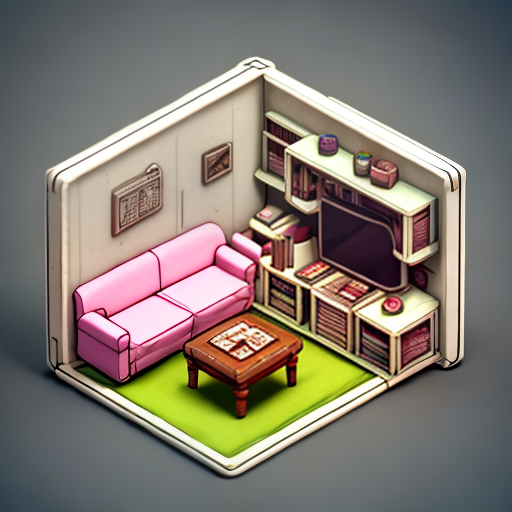 Tiny cute isometric drawing room interior in a cutaway box, borderlands game style, soft smooth lighting, soft colors, 100mm lens, 3d blender render