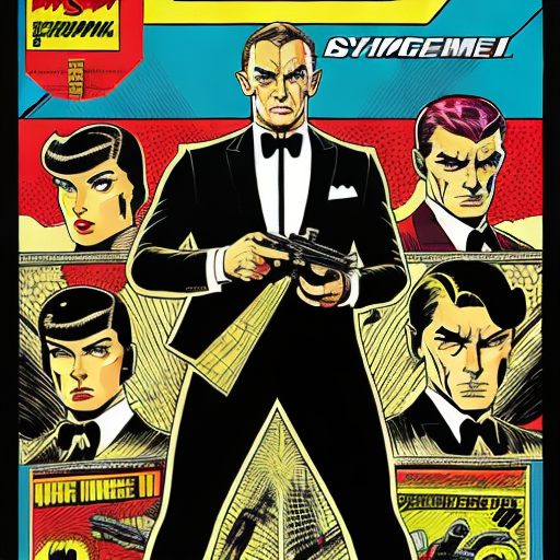 PROMPT Retro comic style artwork, highly detailed James Bond, comic book cover, symmetrical, vibrant