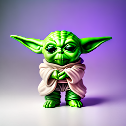PROMPT Funky pop Yoda figurine, made of plastic, product studio shot, on a white background, diffused lighting, centered