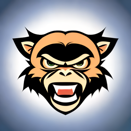 PROMPT 2d ferocious monkey head, vector illustration, angry eyes, football team emblem logo, 2d flat, centered