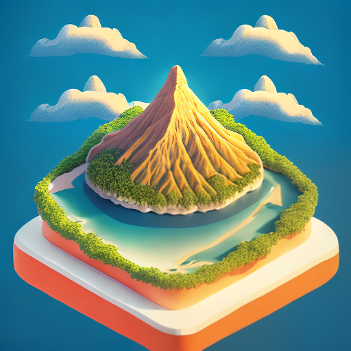The prompt: 100mm photo of isometric floating island in the sky, surreal volcano, intricate, high detail, behance, microworlds smooth, macro sharp focus, centered
