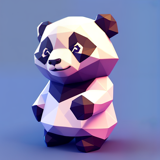 The prompt: Kawaii low poly panda character, 3d isometric render, white background, ambient occlusion, unity engine, square image