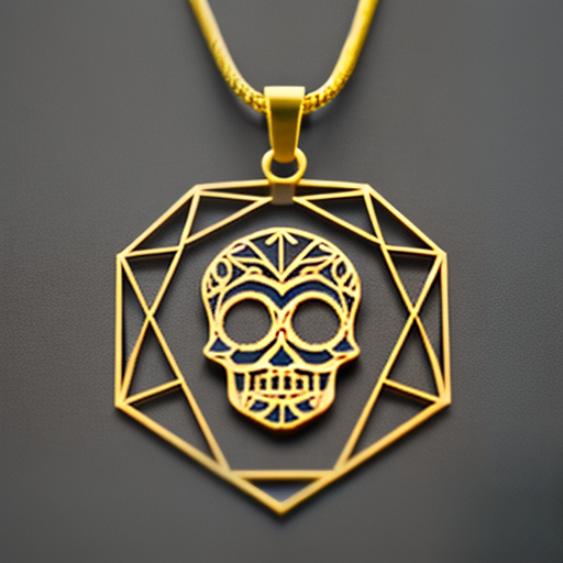 Gold Dia De Los Muertos pendant, intricate 2d vector geometric, cutout shape pendant, blueprint frame lines sharp edges, svg vector style, product studio shoot