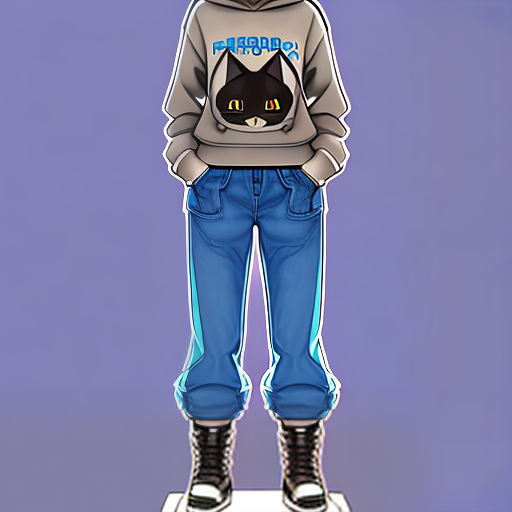 PROMPT furry, anthro, robot cat female furry, fursona, anthropomorphic, fully clothed, sweatshirt, baggy blue pants, (background is modern fountain), 1girl, polygonal style
