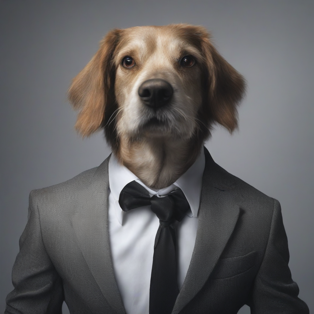 A Dog wearing a suit, dark studio