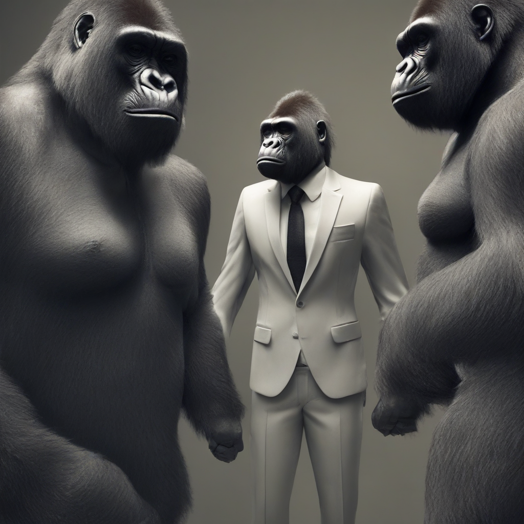 a Gorillas wearing a suit, dark studio